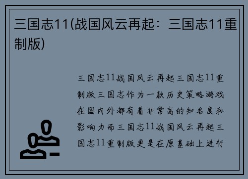 三国志11(战国风云再起：三国志11重制版)